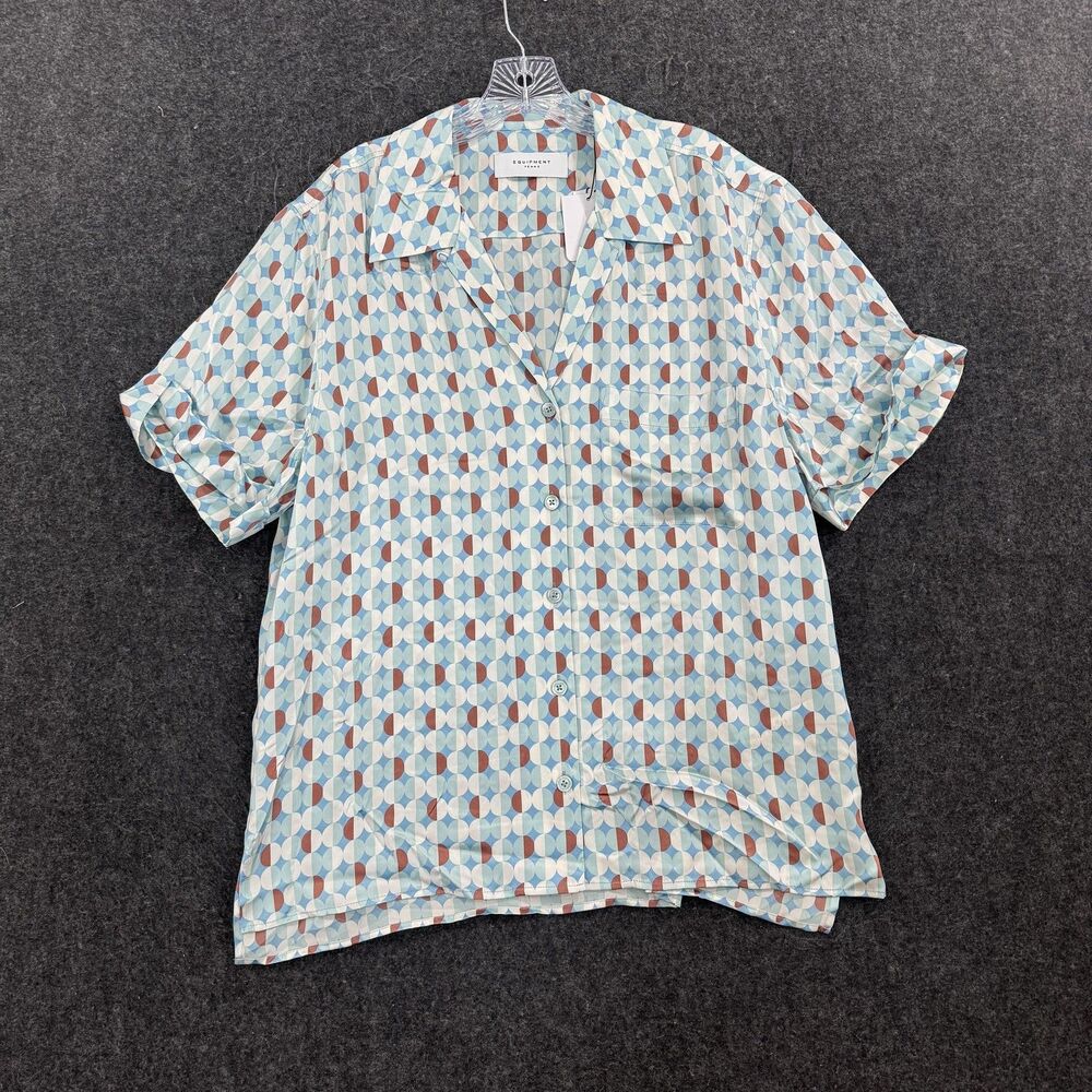 Equipment Blouse Womens L Silk Geometric Starlight Blue Multi Olivier Shirt
